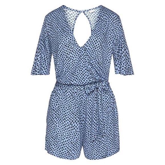 Lascana NEW Womens Size 4 Faux Wrap Romper Lightweight Blue Spotted - Picture 11 of 11